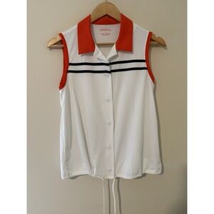 Kinona Women's Sleeveless Golf Polo Top Size S White Red Black Stripe